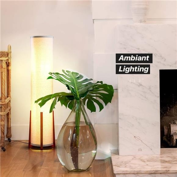 LED Floor lamp,48Inches Tall Lamp with Wood Frame, Asian Design Lamp for Bedroom - Picture 4 of 7